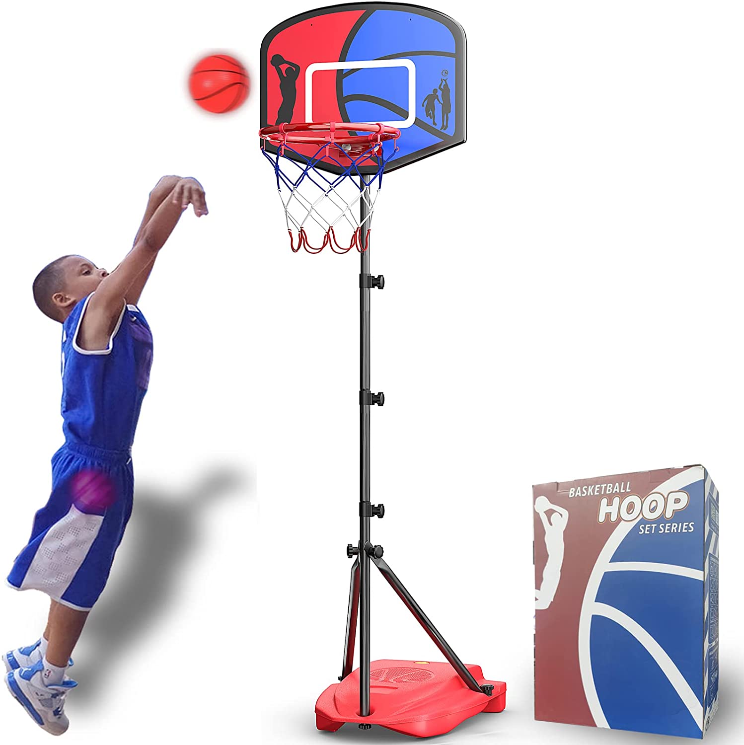 Macium 109-141cm Kids Adjustable Basketball Hoop and Stand Portable Basketball Stand Outdoor Indoor Sport Game Play Set
